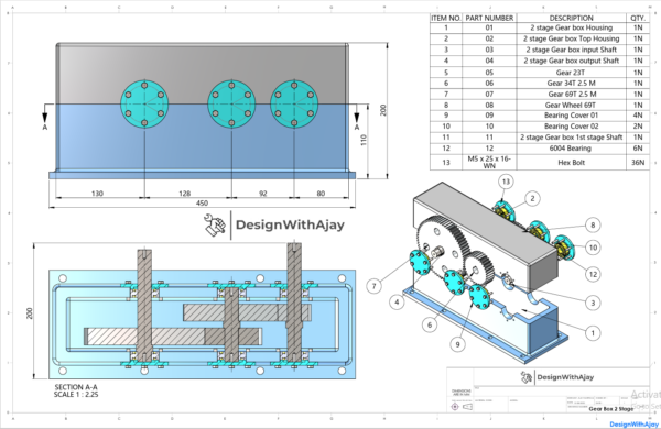 Spur Gear Box (2 Stage Reduction Gearbox) #372 - Image 2